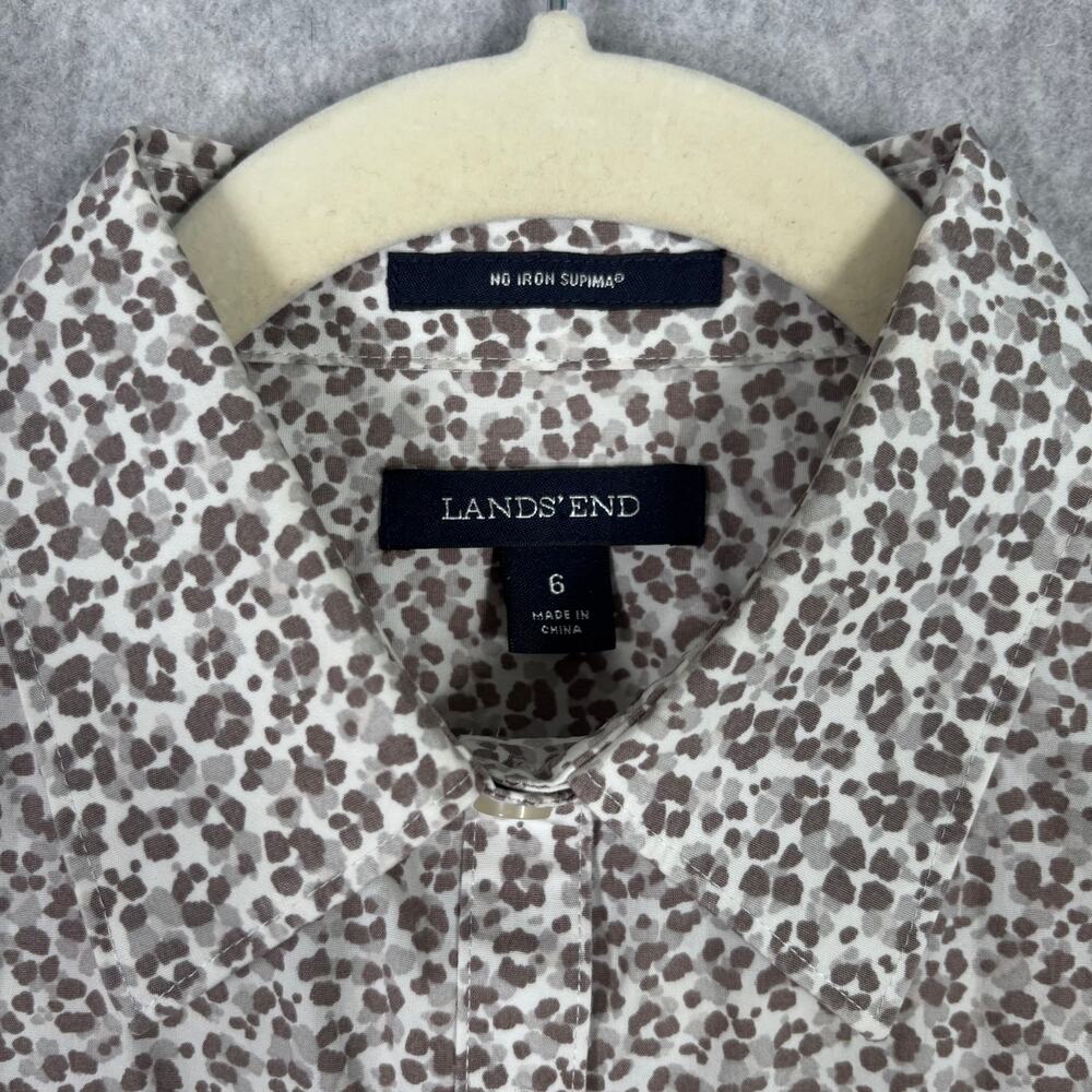 Lands End Top 6 Button Supima Cotton No Iron Leopard Career‎ Academia Neutrals